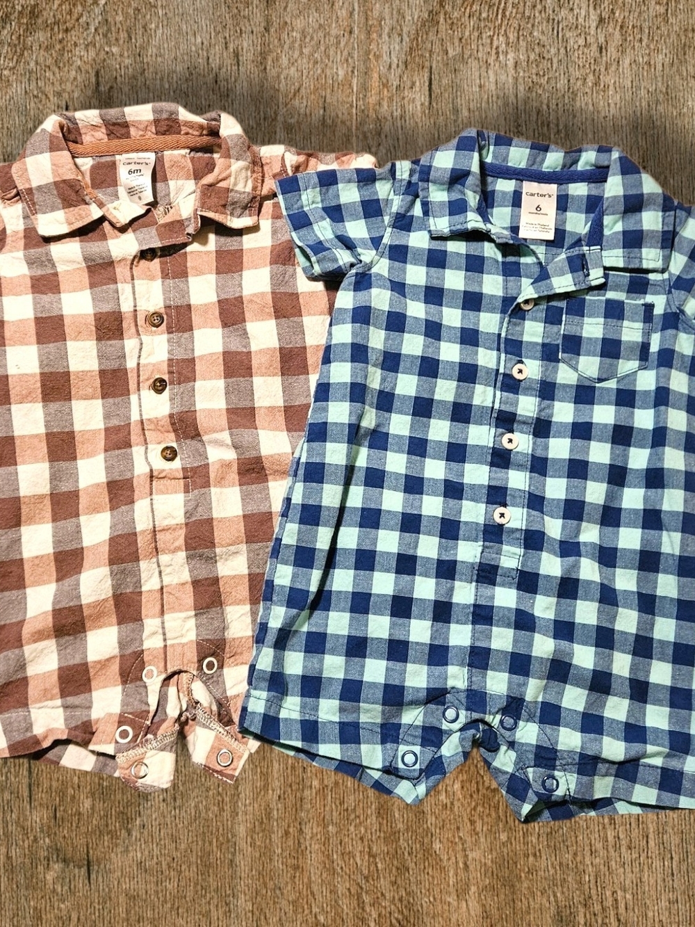 Carter's Gingham Button-Front Rompers - Set of 2